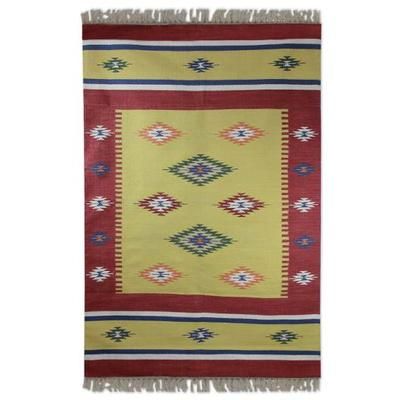 Morning Star,'Cotton dhurrie rug (4x6)'