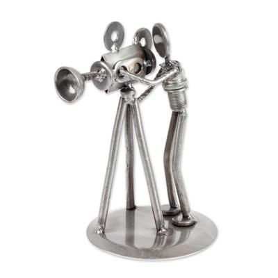 'Rustic Camera Man' - Recycled Metal Auto Parts Sculpture Eco Friendly Mexico