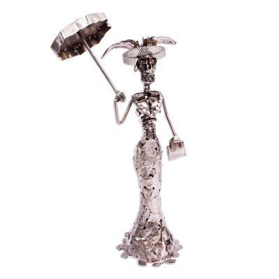 Rustic Catrina I,'Handcrafted Scrap Metal Catrina Statuette'