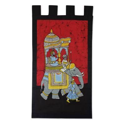 Royal Outing,'Handmade Indian Cotton Batik Elephant Wall Hanging'
