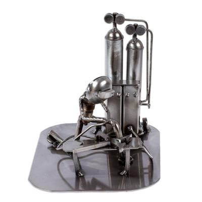 Rustic Welder,'Rustic Metal Auto Parts Sculpture of Welder'