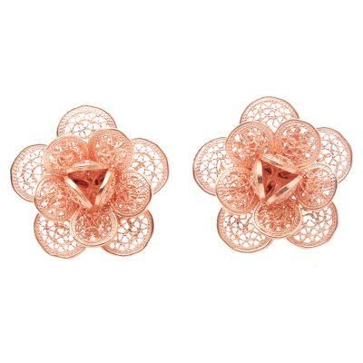 Delicate Plumeria,'Rose Gold-Plated Floral Button Earrings'