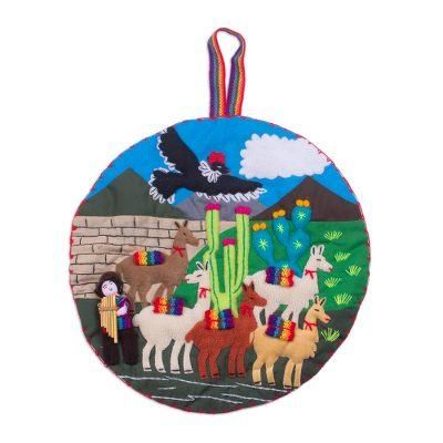Condor Flight,'El Condor Pasa Hand Made Cotton Arpillera Wall Hanging'
