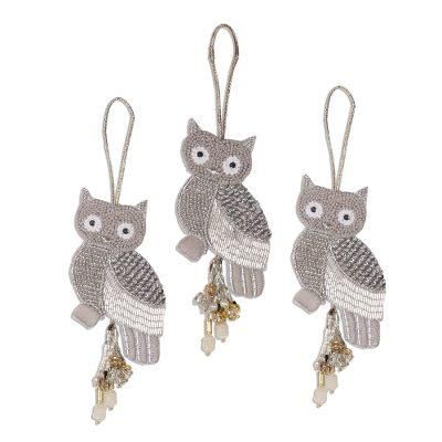 Owl Glitz,'Beaded Owl Christmas Ornaments (Set of 3)'