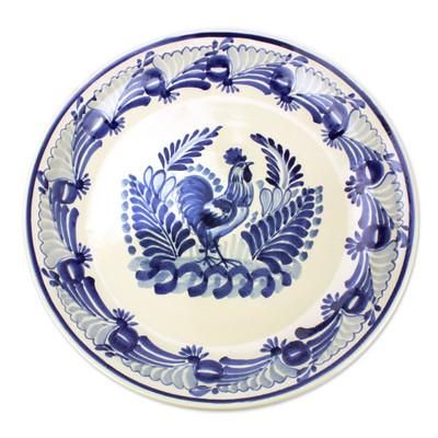 Majolica ceramic plate, 'Rooster at Dawn'