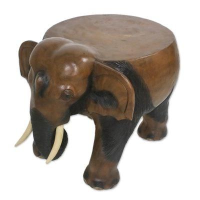 Elephant Relaxation in Brown,'Wood Elephant Stool in Brown from Thailand (15 Inch)'