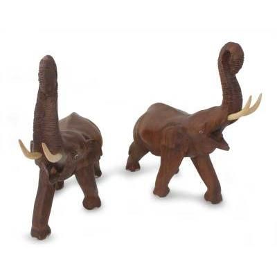 Lucky Thai Elephants,'Wood statuettes (Pair)'