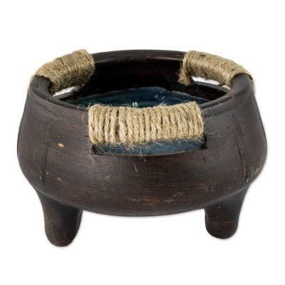 Turquoise Sea,'Hand Crafted Brown Ceramic Filled Jar Candle'