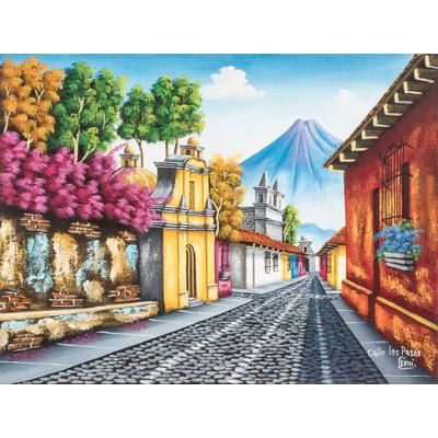 'Calle de los Pasos' Realist Signed Guatemala Village Panting