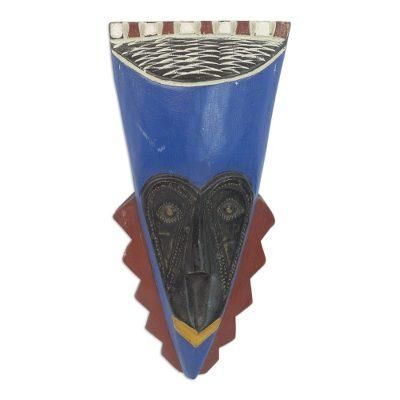 A Wealthy Man,'Brass Inlay Blue African Mask Hand Carved of Wood'
