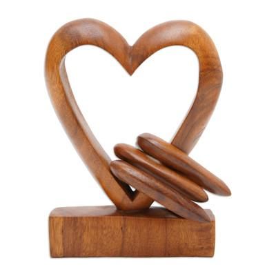 Wood sculpture, 'Heart Power'