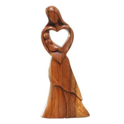 Mother's Joy,'Mother and Child Suar Wood Statuette'