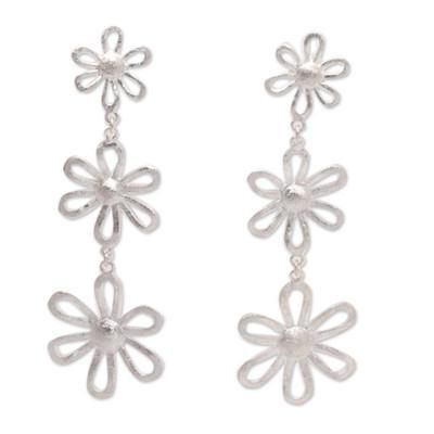 Floral Rain,'Sterling Silver Dangle Earrings with Floral Details'