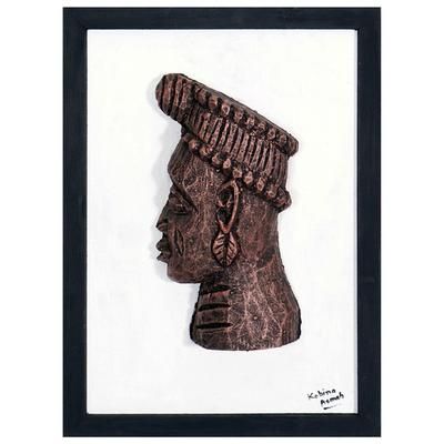 Bronze Head from Ife,'Ceramic and Wood Relief Wall Art of Nigerian Ife Head'