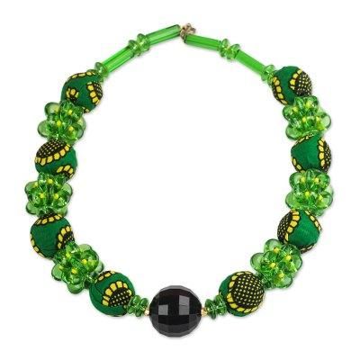 Green Goodness,'Recycled Plastic and Cotton Beaded Necklace in Green'