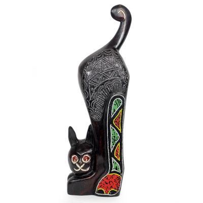 Beaded wood sculpture, 'Abyssinian Cat'