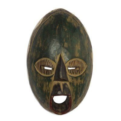 Rustic Obua,'Rustic African Wood Mask in Green from Ghana'