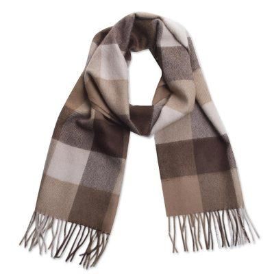 'Brown Squared' - Unique Alpaca Wool Patterned Scarf