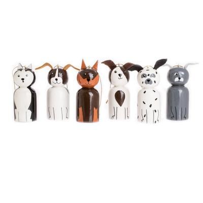 Loyal Friends,'Hand-painted Reclaimed Wooden Ornaments (Set of 6)'