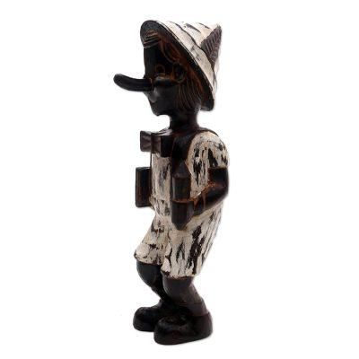 Playful Boy,'Hand-Carved Distressed Wood Sculpture from Bali'