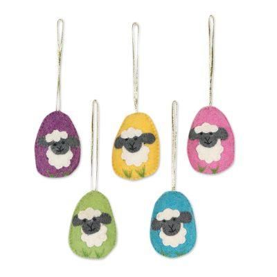 Sheepish Greetings,'Set of 5 Wool Felt Sheep Ornaments'