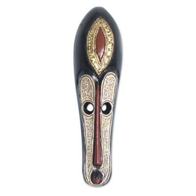 Gracious Facet,'Hand-Beaded Vibrant African Sese Wood Mask from Ghana'