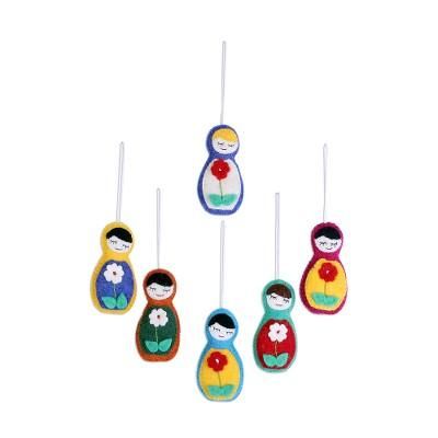 Sleeping Beauties,'Set of Four Floral Wool Ornaments from India'