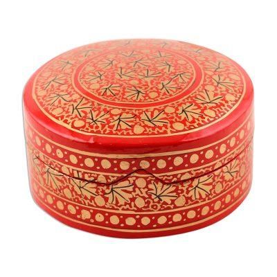 Kashmir Red,'Velvet-Lined Red and Gold Papier Mache Box'