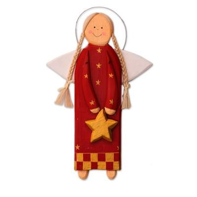 Star Angel in Red,'Red Wood Angel with a Star in Holiday Decor from Bali'