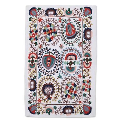 Tender Spring,'Cotton Wall Hanging with Colorful Embroidered Details'
