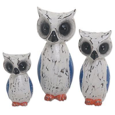 Wise Family,'Hand Carved Wood Owl Sculptures (Set of 3) from Indonesia'