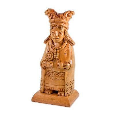 'Hand-Carved Wood Sculpture of a Mayan Woman from Guatemala'