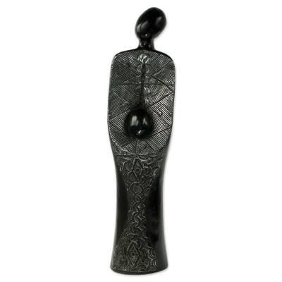 Maa,'Mother and Child Abstract Wood Sculpture from Ghana'