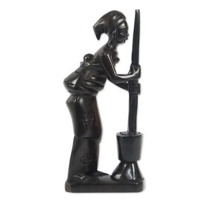 Hardworking Mother I,'Artisan Crafted Ebony Wood Sculpture'