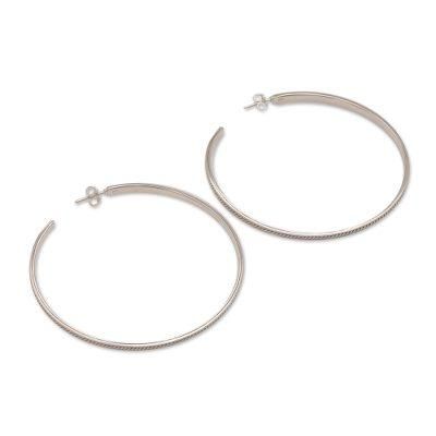 Roped In,'Rope Motif Half Hoop Sterling Silver Earrings'