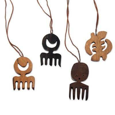 Adinkra Passion,'Ebony Wood Adinkra Ornaments from Ghana (Set of 4)'