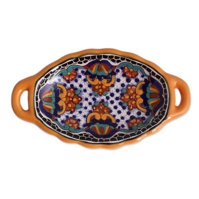 Zacatlan Flowers,'Talavera-Style Ceramic Serving Dish from Mexico'