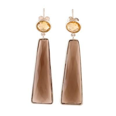 Glorious Dazzle,'14.5-Carat Smoky Quartz and Citrine Dangle Earrings'