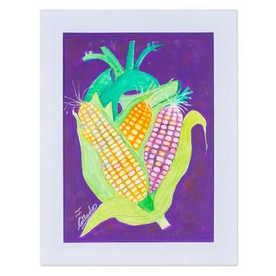 Corn Heart,'Watercolor Expressionist Corn Painting from Mexico'