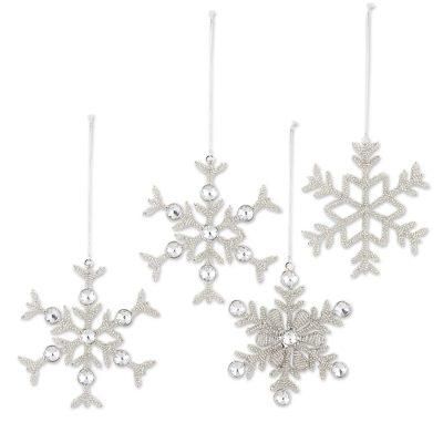 Silvery Snowflakes,'Handmade Christmas Ornaments from India (Set of 4)'