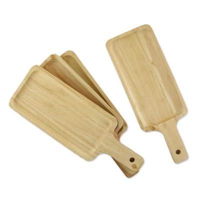 Fun Meal,'Four Handcrafted Rubberwood Serving Plates from Thailand'