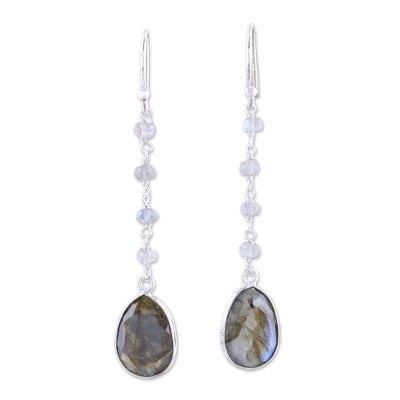 Raining Drops,'10-Carat Labradorite Dangle Earrings from India'