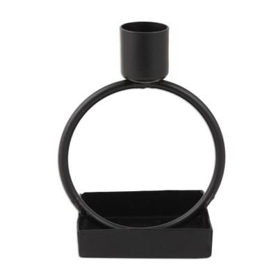 Modern Glow,'Black Powder Coated Wrought Iron Candle Holder from India'