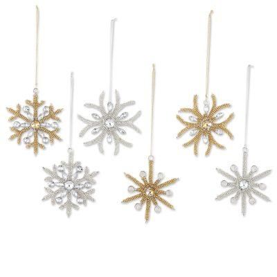 Sparkling Snowflakes,'Handcrafted Beaded Snowflake Ornaments (Set of 6)'