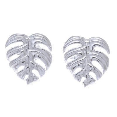 Tropical Leaf,'Handcrafted Thai Sterling Silver Leaf Stud Earrings'