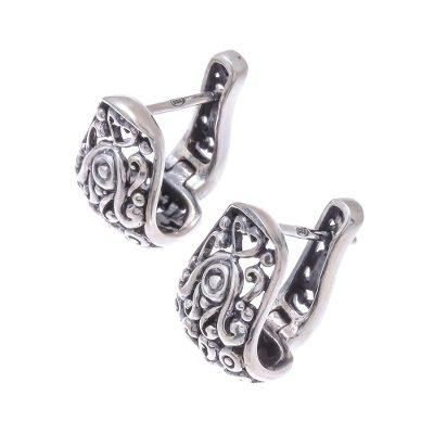 Vintage Garden,'Floral Sterling Silver Hoop Earrings from Thailand'