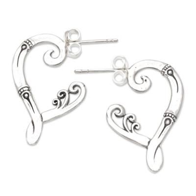 Natural Melody,'Sterling Silver Windy Half-Hoop Earrings from Bali'