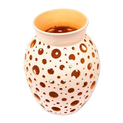 Transparency,'Handcrafted Hole Motif Ceramic Decorative Vase from Mexico'