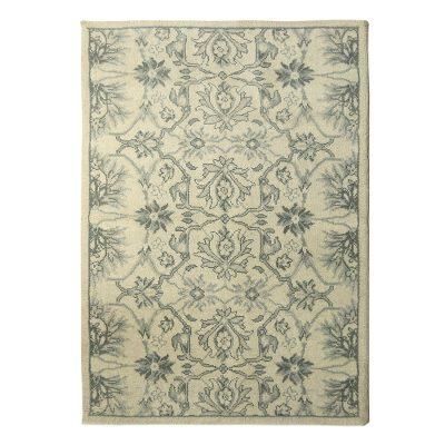 Elite Beauty,'Ivory Floral Hand Knotted Wool Rectangle Area Rug (5x8)'