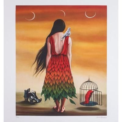 Three Moons,'Signed Surrealist Giclée Print by a Mexican Artist'